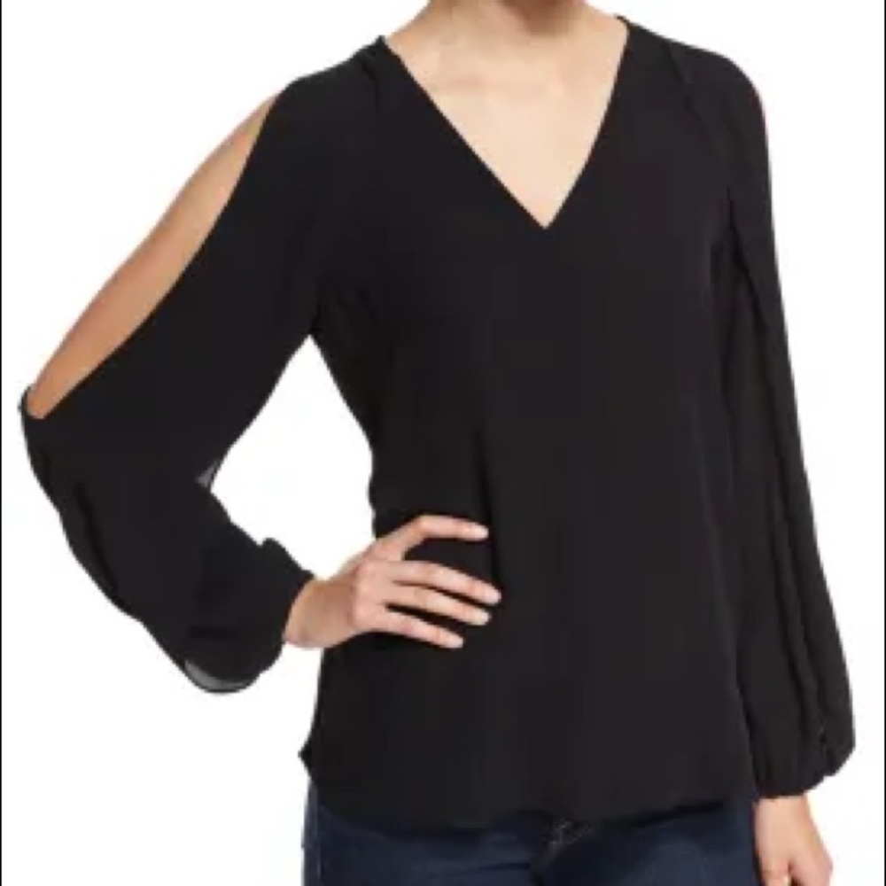 100% silk Kobi Halperin Caroline v neck split sleeve cold shoulder blouse